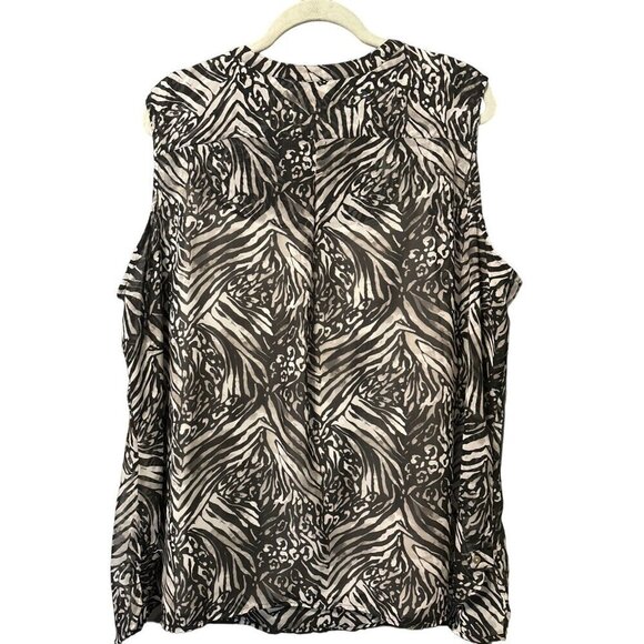 APT 9 Women's Sheer 2 Pc  Blouse Tunic 3X Gray Black Abstract Sleeveless Pockets - Picture 2 of 10